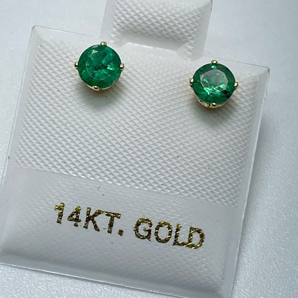 Colombian emerald earrings 14k yellow gold